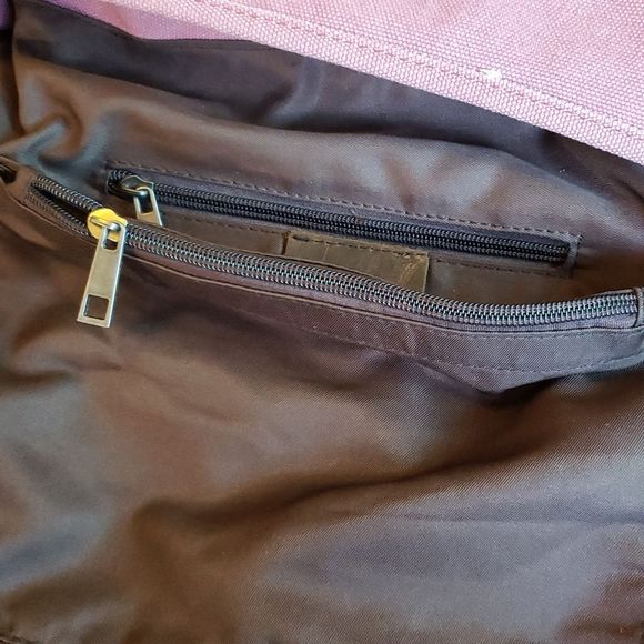 Leather & Pink Canvas Backpack Computer Book Bag - Picture 8 of 8